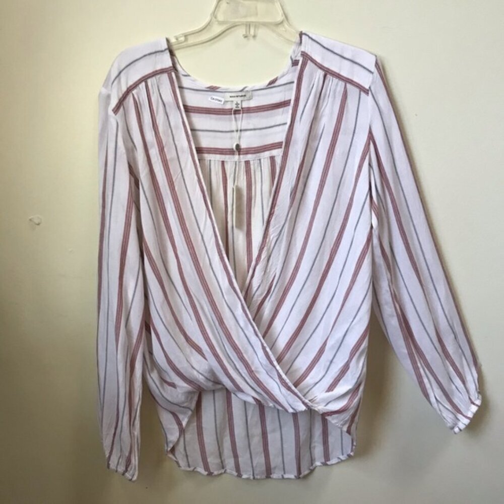 Max Studio NEW Front Drape HiLow Top Blouse Tunic Shirt Striped Wrap Lightweight